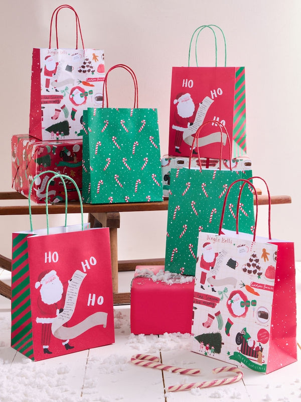 Next Multi Santa Christmas 6 Pack Gift Bags 22.5cm x 17.5 cm x 10cm