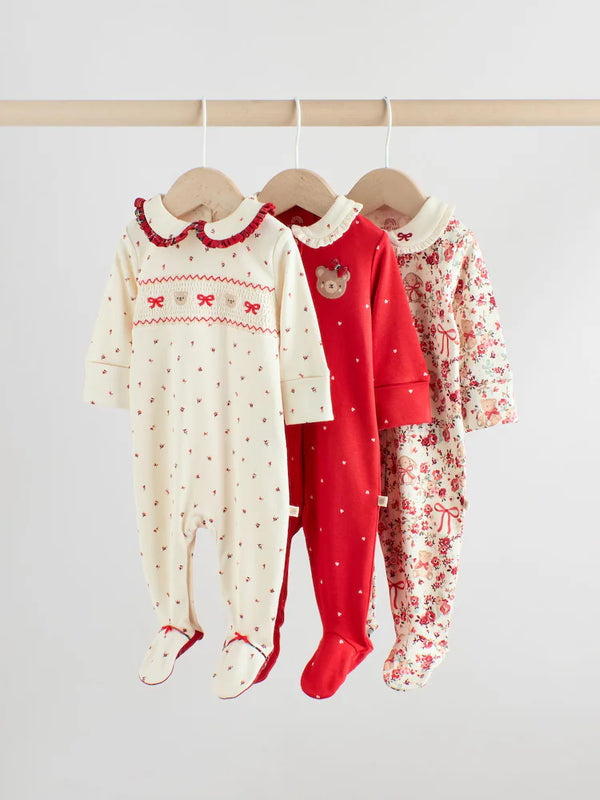 Preorder Next Red Bow Bear Baby Sleepsuits 3 Pack (0mths-2yrs) F34-057
