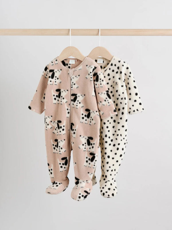 Next Uk Grey Baby Micro Fleece Two Way Zip Sleepsuits 2 Pack