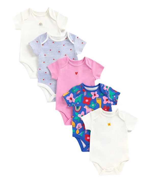 Mothercare Bright Girls  Short Sleeve Baby Bodysuits - 5 Pack