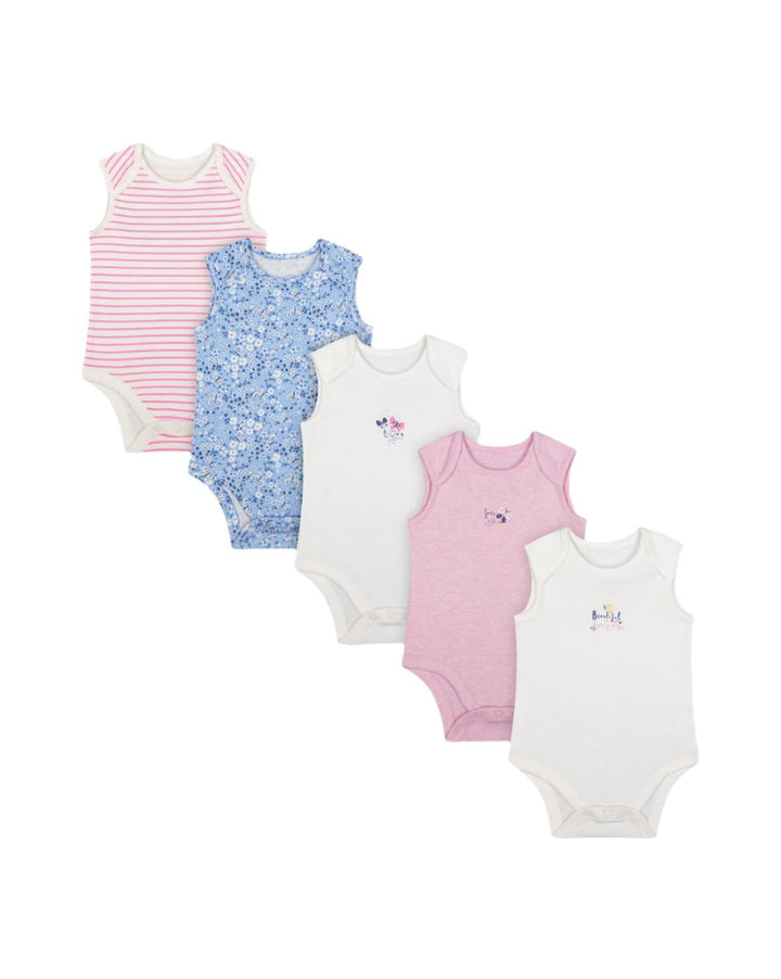 Mothercare Girls Butterfly Sleeveless Bodysuits - 5 Pack