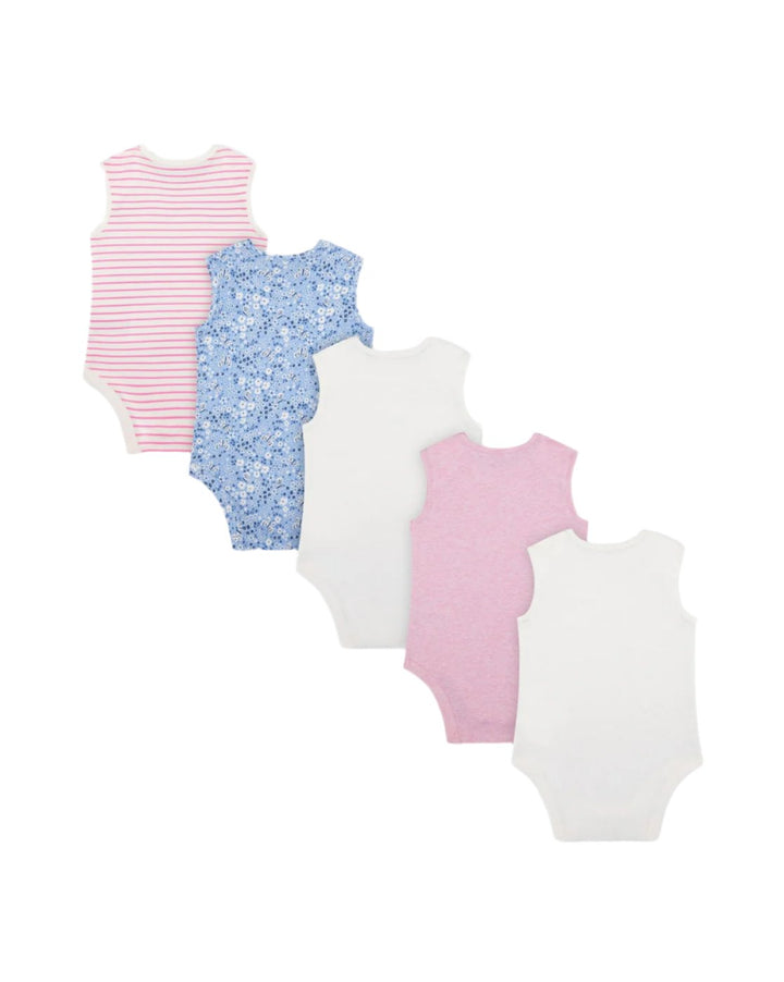 Mothercare Girls Butterfly Sleeveless Bodysuits - 5 Pack