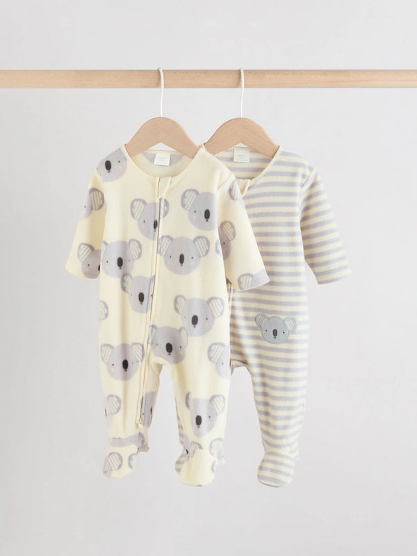 Next Uk Grey Baby Micro Fleece Two Way Zip Sleepsuits 2 Pack AW3-065