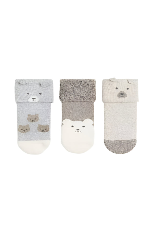 H&M Terry Socks 3-Pack Grey , Beige Bear
