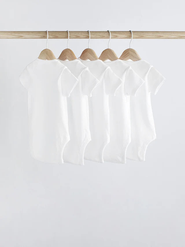 White Essential 5 Pack Baby Short Sleeve Bodysuits (2-3 Years )
