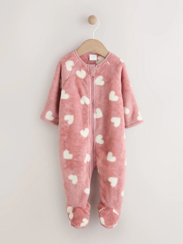 Next Pink Heart Print Baby Fleece Sleepsuit