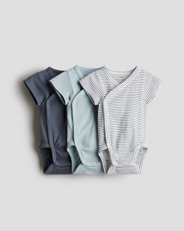 H&M  3-pack wrapover Boy Bodysuits 100% Cotton (1-2months)