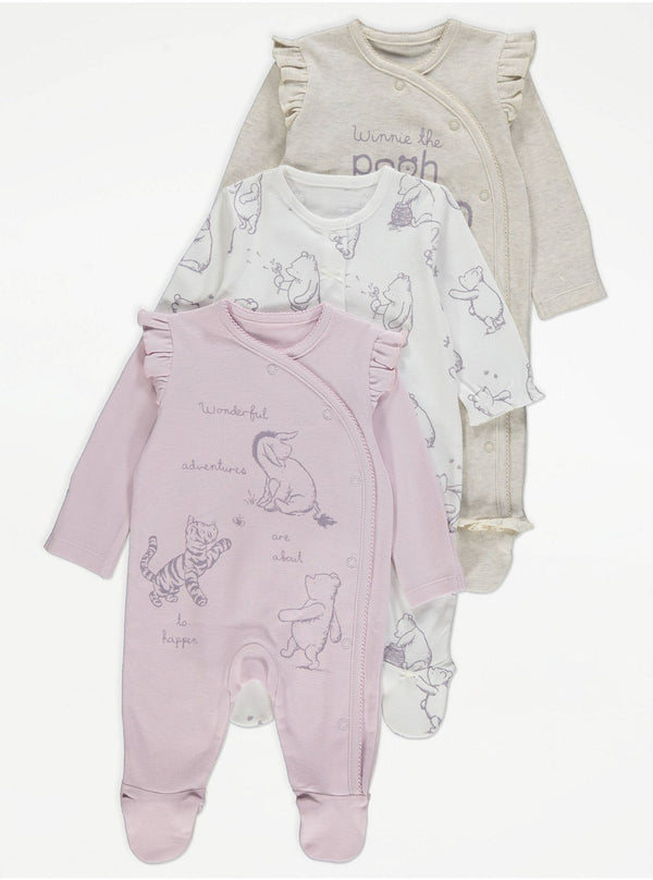 George Uk Disney Winnie the Pooh Long Sleeve Sleepsuit 3 Pack (3/6 months)