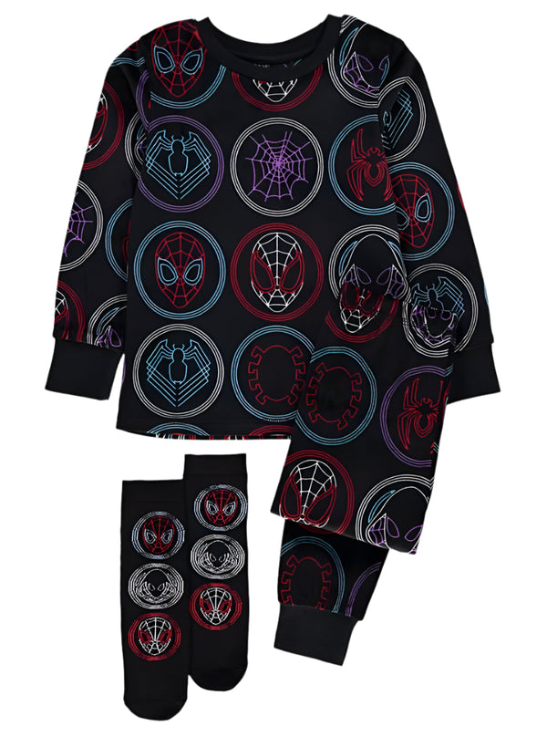 George Uk Marvel Spider-Man Black Fleece Pyjamas and Socks Set