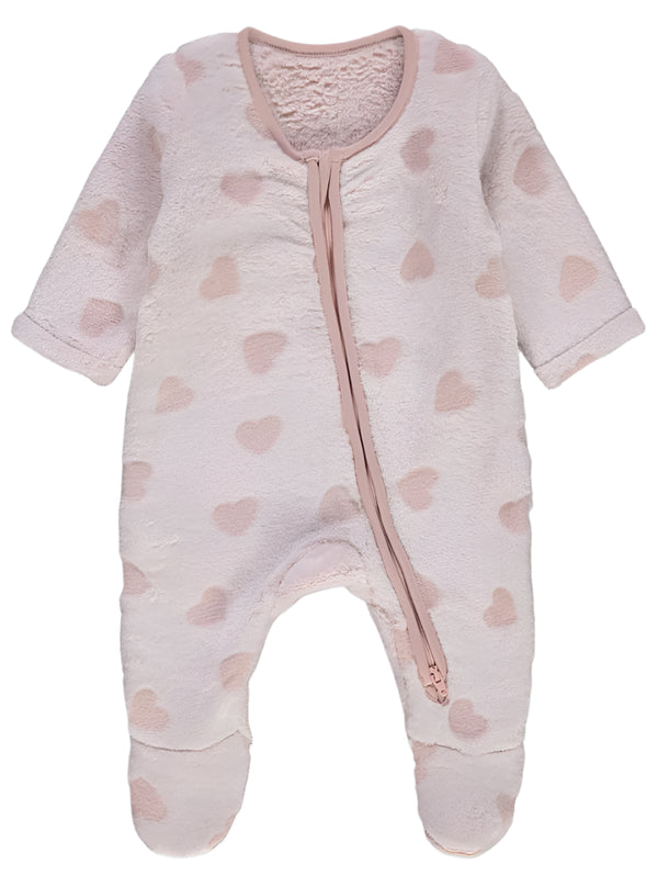 George Uk Light Pink Heart Fleece 2 Way Zip Fasten Sleepsuit