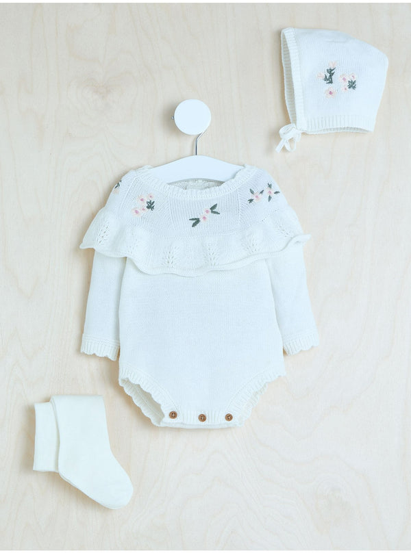 George Uk Billie Faiers White Floral Knitted Bodysuit Hat and Tights Set (6/9 18/24)
