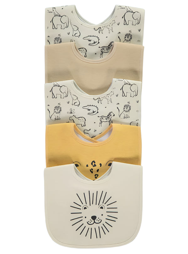 George Uk Neutral Safari Animal Bibs 5 Pack One Size