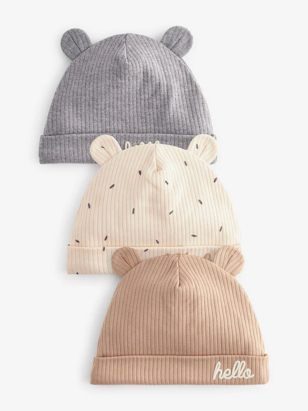 Next Neutral Milk Club Beanie Jersey Baby Hats 3 Pack