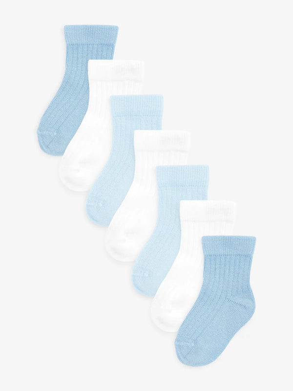 Next Uk White/Blue Baby Socks 7 Pack