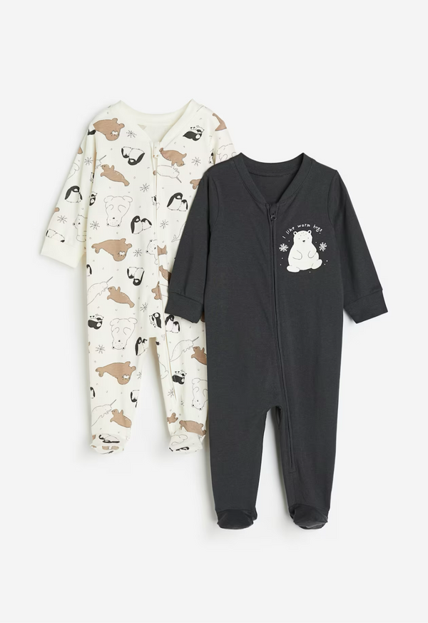 H&M 2 Pack 100% Cotton Sleepsuits (12-18 months)