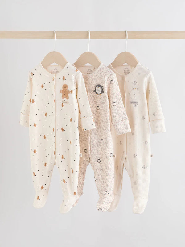 Next Uk Ecru Baby Christmas Sleepsuits 3 Pack (0mths-2yrs) F40-059