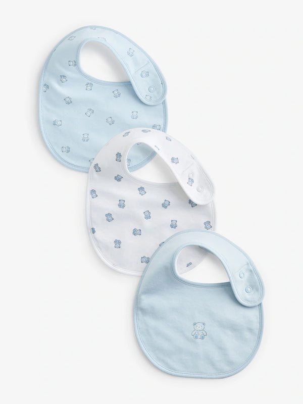 Next Uk Blue/White Bear Baby 100% Cotton Bibs 3 Pack OneSize