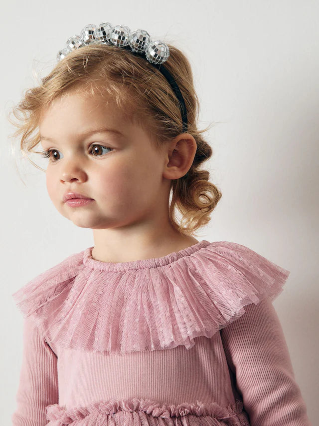 Next UK Pink Long Sleeve Mesh Dress (1.5-2-3/3-4 Years )