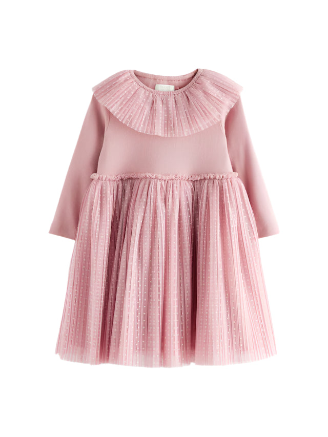 Next UK Pink Long Sleeve Mesh Dress (1.5-2-3/3-4 Years )