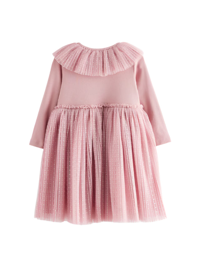 Next UK Pink Long Sleeve Mesh Dress (1.5-2-3/3-4 Years )
