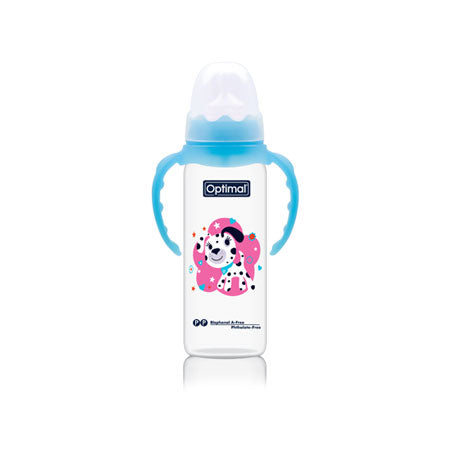 Blue Optimal Narrow Neck Orthodontic Feeding Bottle With Handle 240ml 
