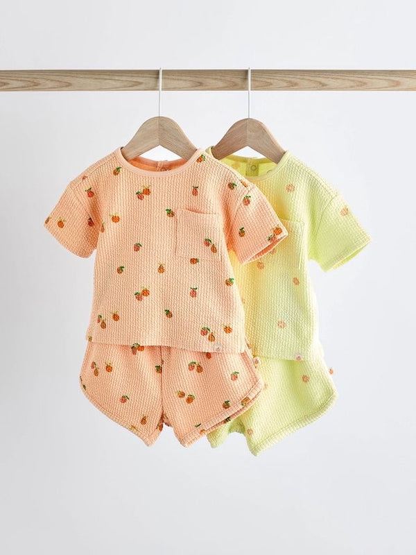 Next Uk Fluro Green/ Orange Floral 2 Pack Baby T-Shirts and Shorts Set 3-6 months (Last Piece)
