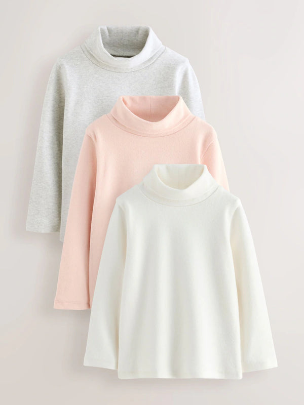 Preorder Pink/Cream Roll Neck Tops 3 Pack (3mths-7yrs)