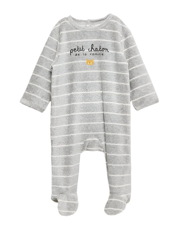 Grey Cat Velour Sleepsuit
