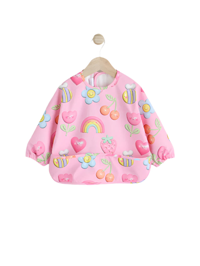 Next UK Pink Bright Characters Baby Weaning And Feeding Sleeved Bib (6-12 Months )