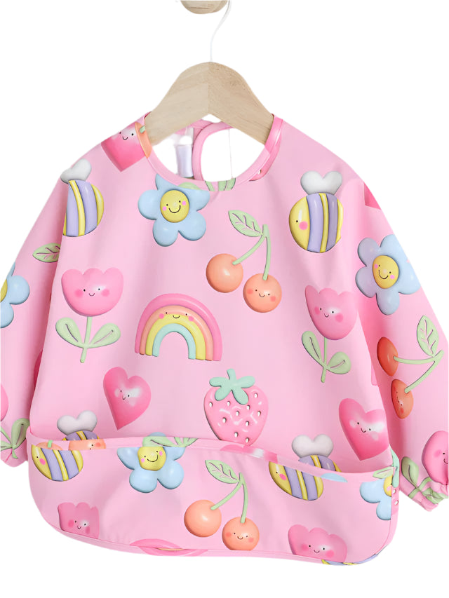 Next UK Pink Bright Characters Baby Weaning And Feeding Sleeved Bib (6-12 Months )