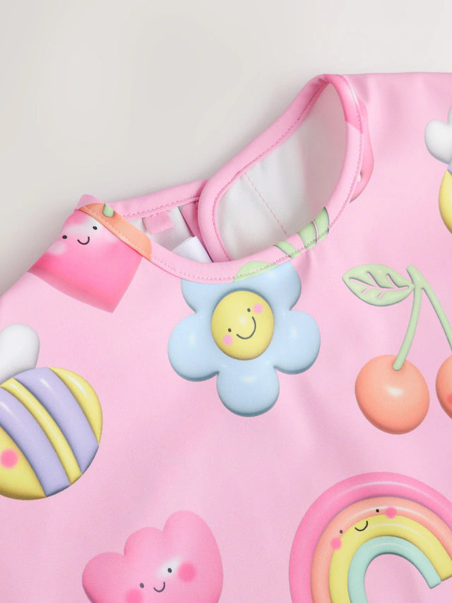 Next UK Pink Bright Characters Baby Weaning And Feeding Sleeved Bib (6-12 Months )