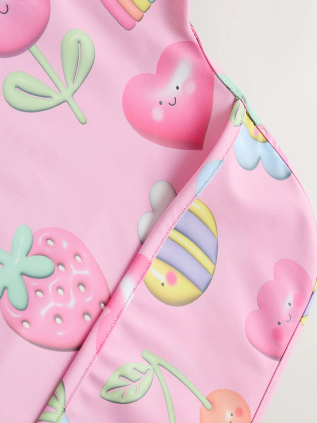 Next UK Pink Bright Characters Baby Weaning And Feeding Sleeved Bib (6-12 Months )