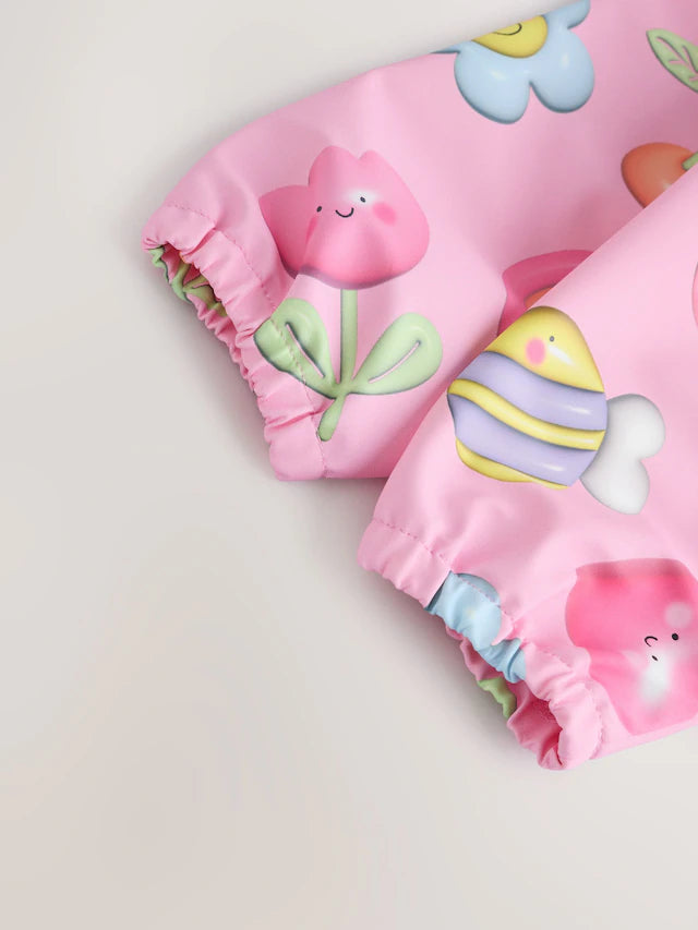 Next UK Pink Bright Characters Baby Weaning And Feeding Sleeved Bib (6-12 Months )