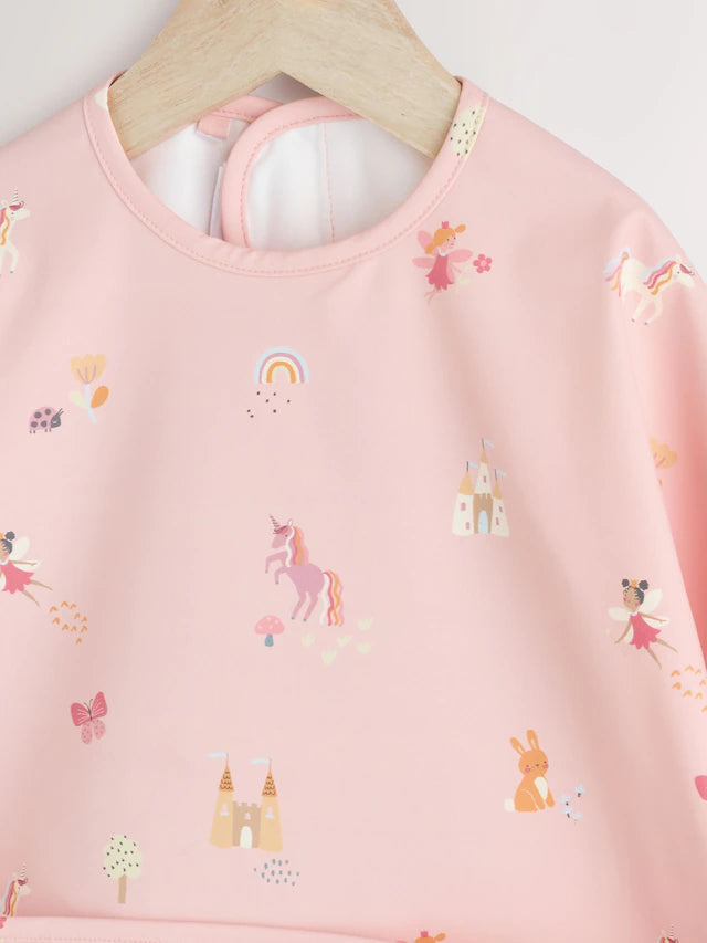 Next UK Pink Unicorn Fairies Baby Weaning And Feeding Sleeved Bib (6-12 Months )