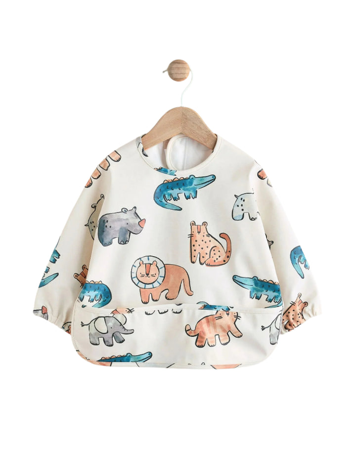 Next UK Neutral Safari Animals Baby Weaning And Feeding Sleeved Bib (6-12 Months )