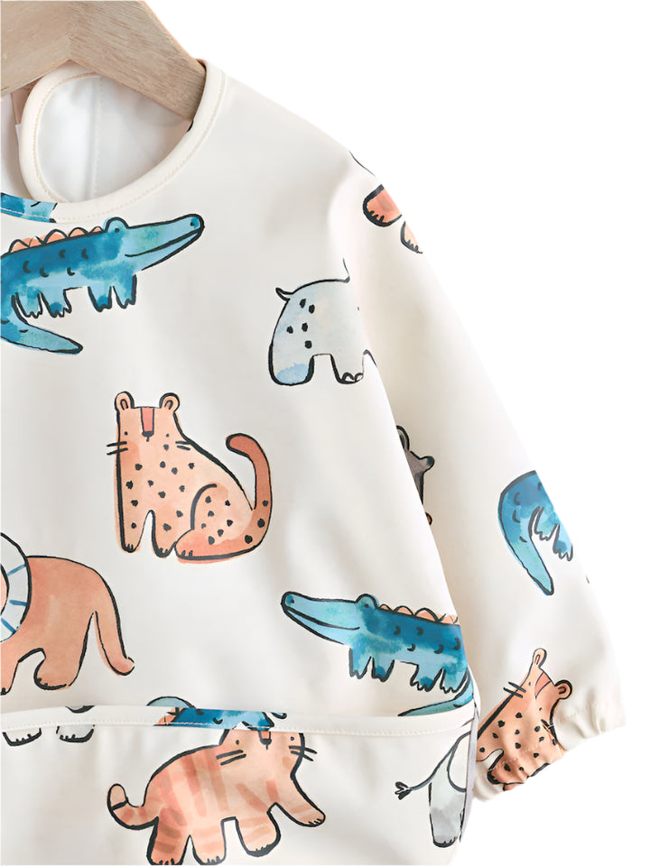 Next UK Neutral Safari Animals Baby Weaning And Feeding Sleeved Bib (6-12 Months )