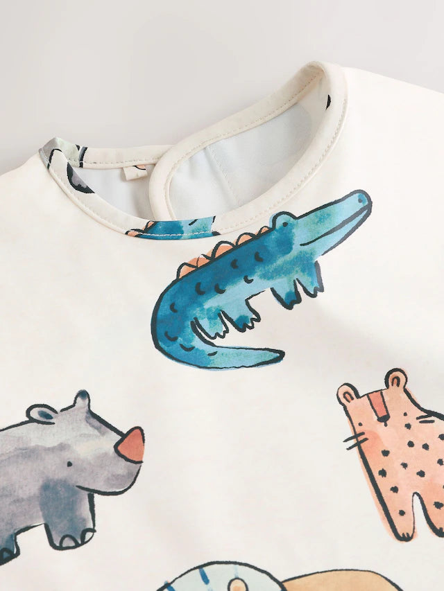 Next UK Neutral Safari Animals Baby Weaning And Feeding Sleeved Bib (6-12 Months )