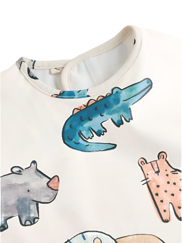 Next UK Neutral Safari Animals Baby Weaning And Feeding Sleeved Bib (6-12 Months )