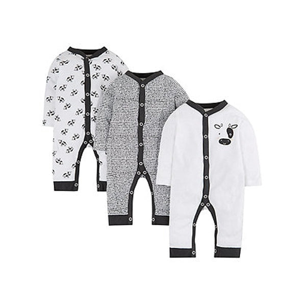 Mothercare Unisex Cow Story Footless Sleepsuits - Pack of 3 (new baby, up to 1 month)