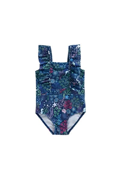 Mothercare Girls Navy Reef Reef Swimsuit