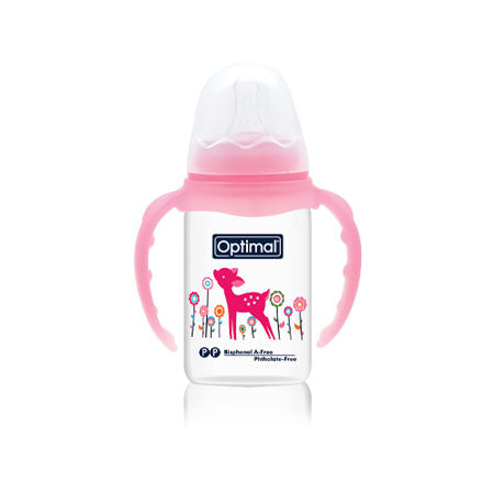 Pink Optimal Narrow Neck Feeding Bottle With Handle 140 ML