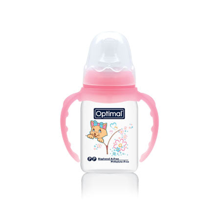 Pink Optimal Narrow Neck Orthodontic Feeding Bottle- Handle 140ml