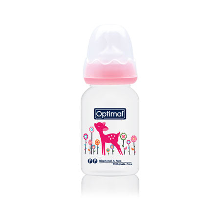Pink Optimal Narrow Neck Orthodontic Feeding Bottle 140 ML
