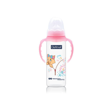 Pink Optimal Narrow Neck Orthodontic Feeding Bottle With Handle 240ml 