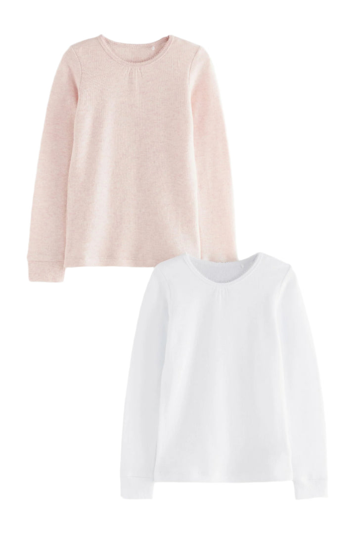 Next Uk Thermal 2 Pack Long sleeve Pink & White Girl Top