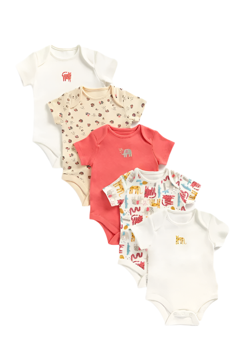 Mothercare Girls Jungle Short Sleeve bodysuits – 5 pack