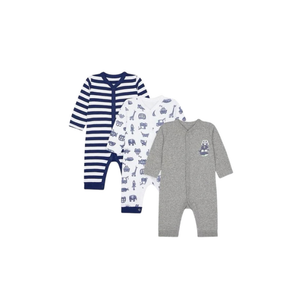 Mothercare Boys Cars Footless Sleepsuit - Pack Of 3 (new baby, up to 1 month)