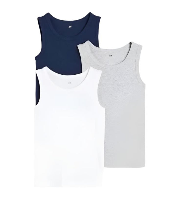H&M Blue , Grey & White Sleeveless T-Shirt 3 Pack (6-8 Years )