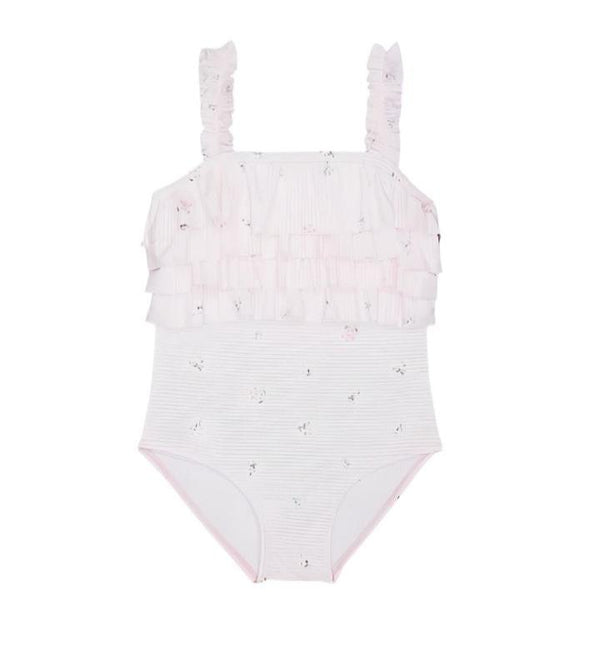 Mothercare Girls Pink Stripped Floral Swimsuit