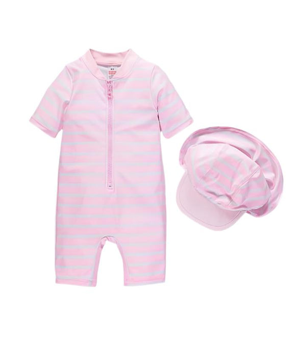 Matalan UK Girls Pink Swimsuit + Hat (UPF 40+)